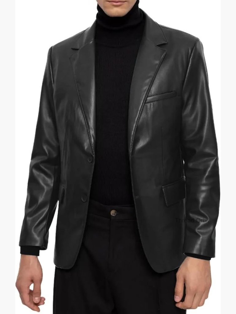 Genuine Lambskin Leather Blazer Men Classic 2 Button Sport Coat
